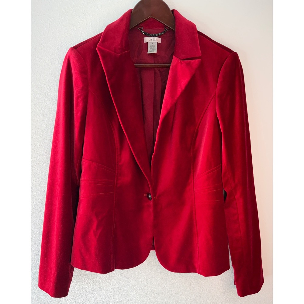 Vintage Y2K Cache Red Velvet Blazer Single Button Holiday Party Office Size 8